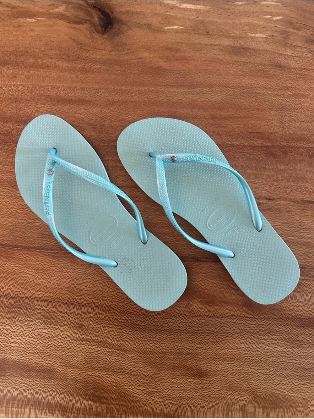 Havaianas Slim Crystal Glamour Flip Flops Women Aqua  Blue/ Mint | Size: 9